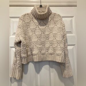 POL Cream Chenille Cropped Turtleneck Sweater